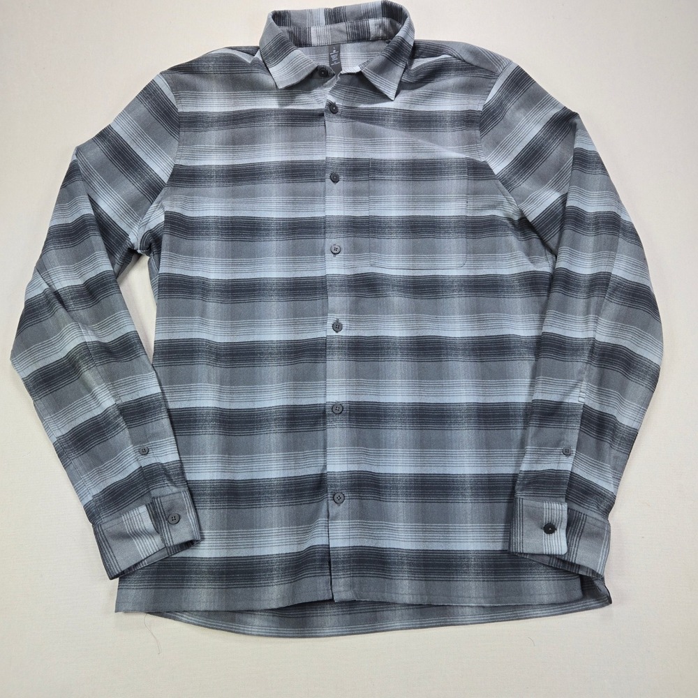 Lululemon Button Down Shirt Technical Flannel Striped Grey Mens Large L